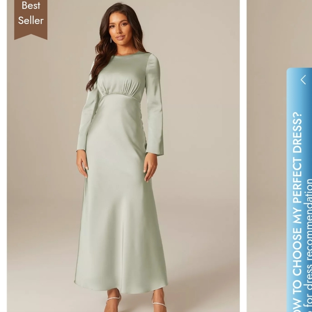 NWOT Long Sleeve Dress AW Ginevra Dress Satin Charmeuse Sage Green 4 Small